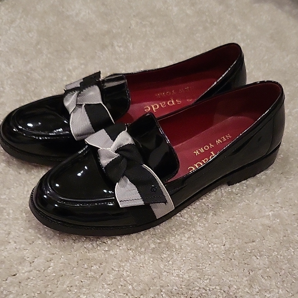 Kate Spade Leandra Black Patent Leather Loafers with Bow